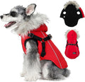 PINA Winter Coat with Waterproof Fabric, Warm Dog Jacket with Faux Fur Hood, Reflective Strap for Small to Large Dogs, Red, M