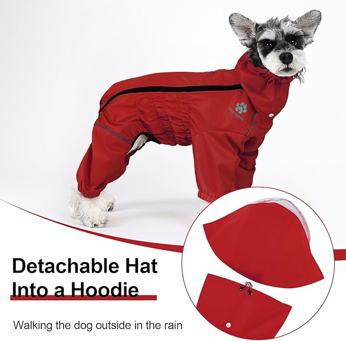 PINA Dog Raincoat - Waterproof Jacket with Hood, Lightweight Dog Rain Coat, Poncho with Reflective Strap and Pocket for Wet Weather, Full Wrap Design for Full Protection
