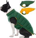 Lelepet Reversible Dog Coat Waterproof Dog Jacket Windproof Puffer Vest for Winter Warm Lightweight Coats for Small Dogs Adjustbale Hook & Loop Pet Apparel with Leash Hole, Chihuahua, Green, XS