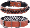 Adjustable Genuine Leather Spiked Studded Dog Collars for Small Medium Large Pets Like Pit Bull Bulldog Pugs Husky (M, Brown1)