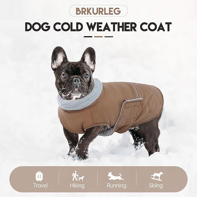 BRKURLEG Dog Winter Coat, Warm Dog Jackets for Small and Medium Large Dogs, Reflective Adjustable Pet Cold Weather Coats, Waterproof Windproof Dogs Snow Jacket Clothes Warm Vest (XL, Khaki)