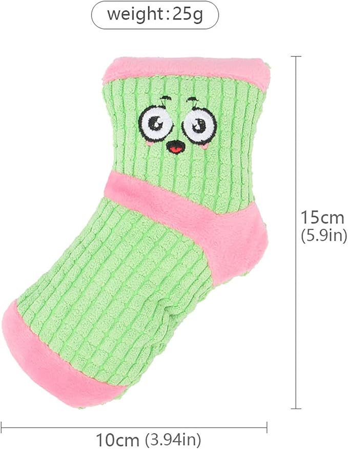 Squeaky Plush Dog Toy - Funny Stuffed Socks for Small Medium Dogs - Cute Pet Chew Toy Birthday Gift (White Pink)
