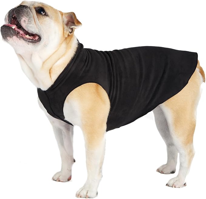Goldpaw Stretchy Fleece Jacket for Small Dogs - Super Soft, Warm Dog Sweater - Pet Sweater Vest for Fall and Winter - Canine Clothes Made in The USA - Machine Washable - Black - Size 24