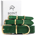 Classic Genuine Leather Dog Collar | Dog Collars for Medium Dogs, Small Dogs, Large Dogs & Extra Large Dog | Wide Dog Collar | Heavy Duty Collar (Green, Large)