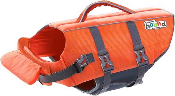 Outward Hound Granby Splash Dog Life Jacket, High-Buoyancy Dog Life Vest for Swimming, Boating, and Water Safety, XS, Orange