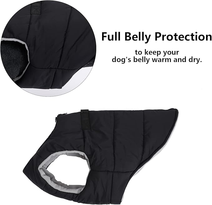 Geyecete Dog Bulldog Clothes Dog Cotton Padded Coat Thick Winter Warm Vest Waistcoat Cold Weather Jacket Clothing for French Bulldog Coat-Black-S