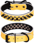 Adjustable Genuine Leather Spiked Studded Dog Collars for Small Medium Large Pets Like Pit Bull Bulldog Pugs Husky (S, Yellow1)