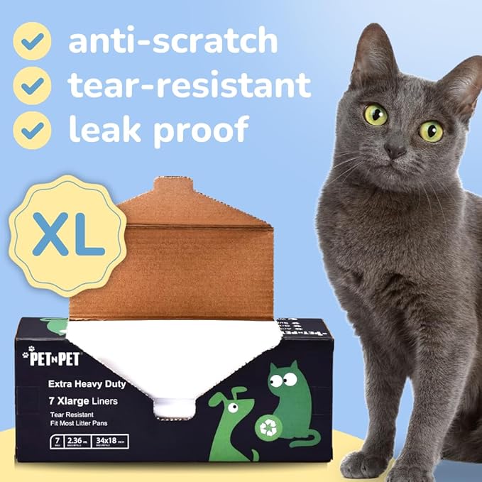 PET N PET Extra Large Cat Litter Box Liners, 7 Count, Heavy Duty & Leak Resistant, Tear-Resistant, Drawstring Closure, Fits Most Standard Litter Boxes