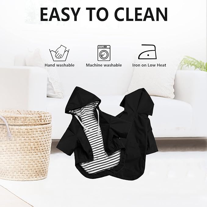 Dog Raincoat rain Jacket Raincoat Dogs Waterproof Small Medium Breeds Zip Closure Storage Pocket Harness Hole Black S