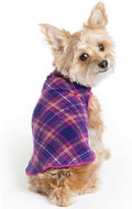 Goldpaw Stretchy Fleece Jacket for Small Dogs - Super Soft, Warm Dog Sweater - Pet Sweater Vest for Fall and Winter - Canine Clothes Made in The USA - Machine Washable - Mulberry Plaid - Size 16