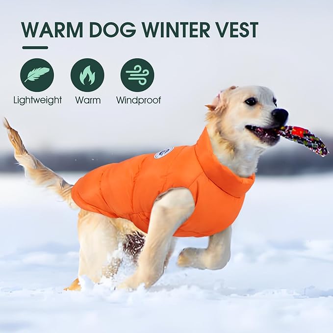 Kuoser Dog Coat Puffer Vest, Warm Dog Jacket Windproof Dogs Cold Weather Coats Pet Snowsuit Padded Vests, Lightweight Puppy Winter Clothes for Small Dogs, Button Design, Easy On/Off, Orange S