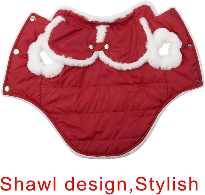Shawl Design Fleece Lined Warm Dog Jacket for Puppy Winter Cold Weather,Soft Windproof Small Dog Coat,Red XS