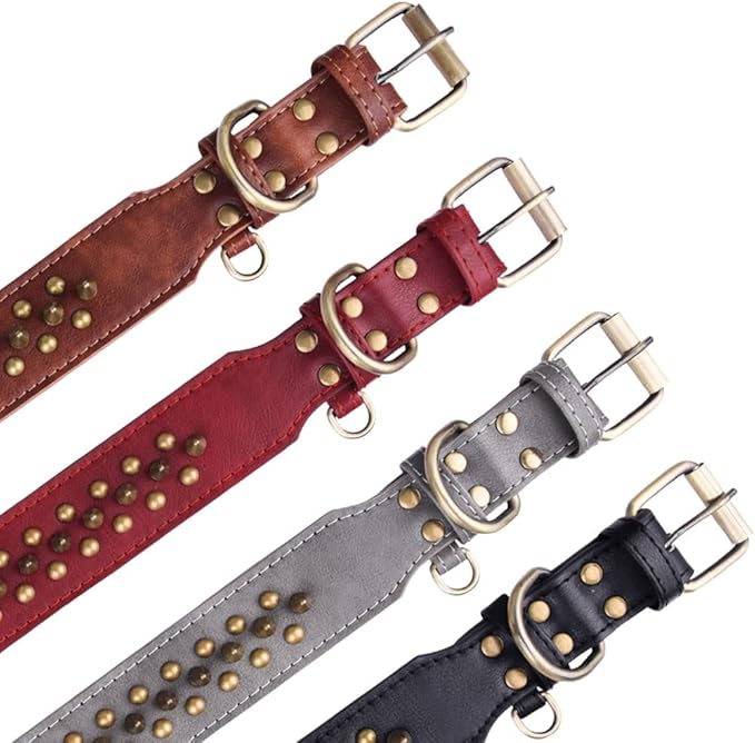 Spiked Dog Collar Soft Pu Leather Mushrooms Rivet Spike Studded Puppy Adjustable Pet Collars for Small Breeds (L, Red2)