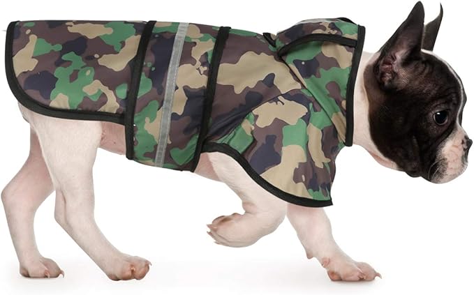 HDE Dog Raincoat Jacket Reflective Adjustable Hooded Pet Poncho Rain Coat with Leash Hole for Small to X-Large Dogs Camo - M