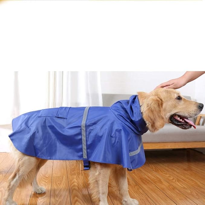 NACOCO Large Dog Raincoat Adjustable Pet Water Proof Clothes Lightweight Rain Jacket Poncho Hoodies with Strip Reflective (XXXL, Blue)