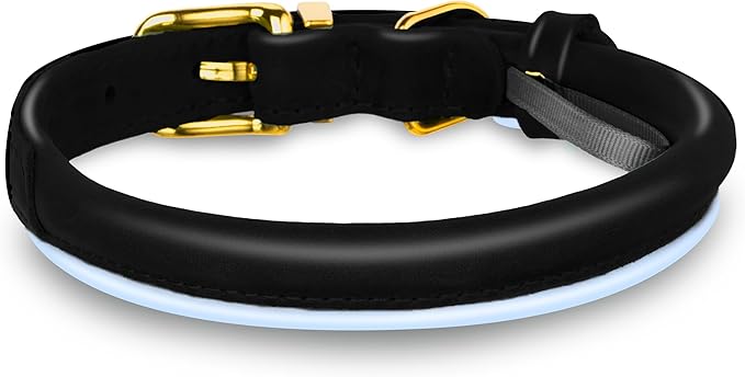 OOPSDOGGY Reflective Rolled Leather Dog Collar Adjustable Soft Padded Pet Collar for Small Medium Large Breed Dogs (Black, XS, 8"-11")