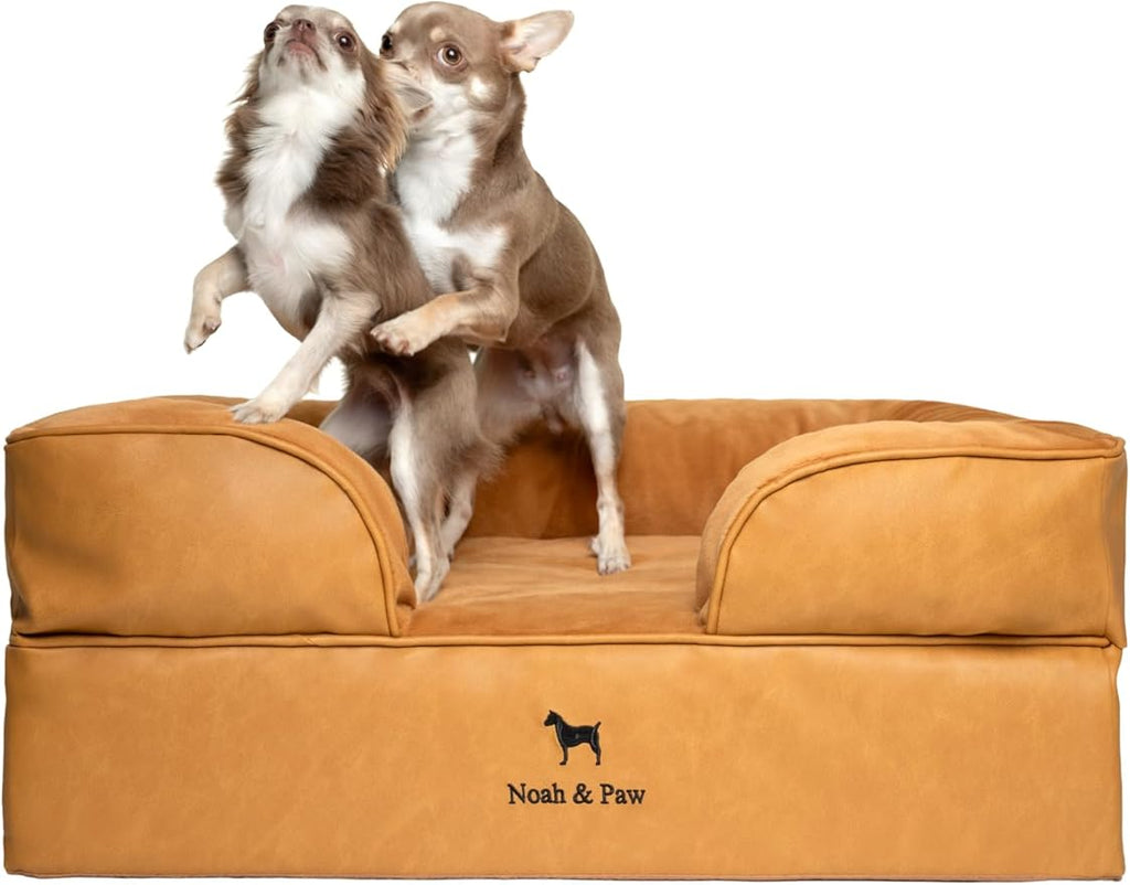 NOAH & PAW Dog Bed, 28x23x11 Inch, Orthopedic Dog Beds for Medium Size Pets, Eggshell Memory Foam Infused with Cooling Gel, Inner Cover, Waterproof, Machine Washable (Faux Leather Sofa Collection)