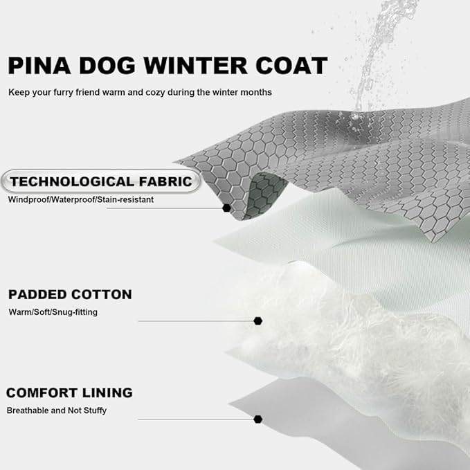 PINA Dog Winter Coat with Faux Fur Hood, Windproof and Warm, Suitable for Small to Large Dogs, Black, L