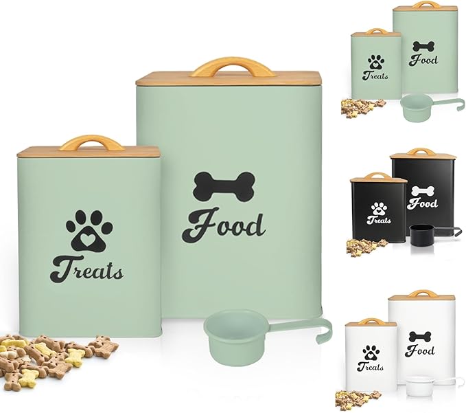 Dog Treat Container 2PCS, Dog Food Storage Container with Lids Airtight, Dog Treat Jars for Kitchen Counter-7+3Lbs (Saga Green)