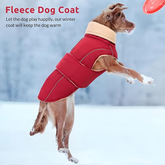 ASENKU Warm Dog Coat, Waterproof Dog Jackets for Large Dogs with Reflective Fleece Vest Turtleneck with Button,Windproof Cold Weather Coats for Small Medium Large Dogs, Dark Red, 4XL