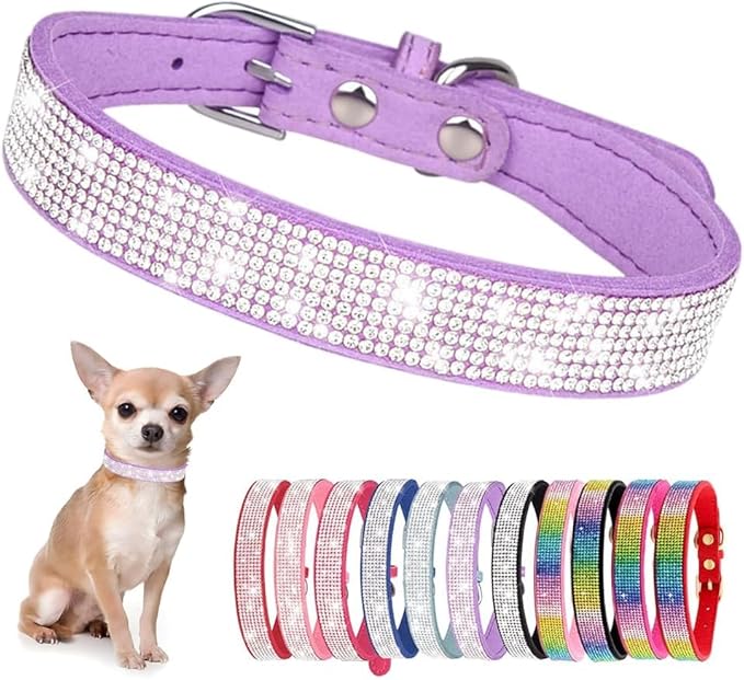 Serijoars Small Dog Collar with Rhinestone Crystal Diamond Colorful Bling Girl Puppy Cat Collars (XS, Purple)
