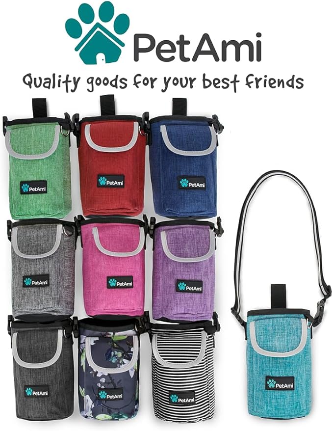 PetAmi Dog Treat Pouch, Large Pet Training Treat Pouch with Pocket, Dog Trainer Essentials Supply Holder with Poop Bag Dispenser, Training Bag for Kibbles Toys, 3 Ways to Wear (Purple)