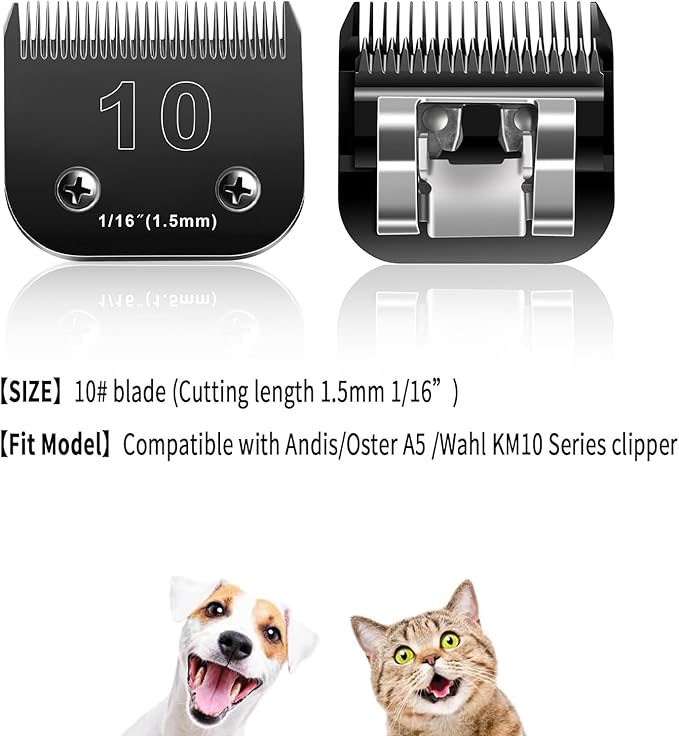 Audoc 10 Blades Dog Grooming Blades Compatible with Andis/Oster A5/Wahl KM-10 Series Dog Clippers,Detachable Clipper Replacement Blade,Black,Size 10 Blade 1/16" (10#/2PCS)