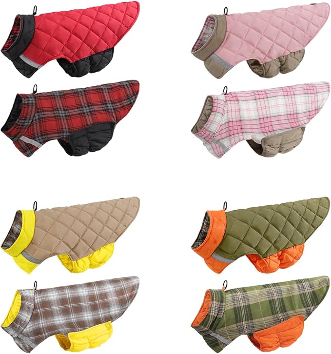 Reversible Waterproof Dog Coat - Adjustable Winter Jacket for Small to Large Breeds, Warm Cold Weather Apparel for Medium Dogs (Pink & Khaki, Large (Pack of 1))