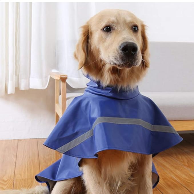 NACOCO Large Dog Raincoat Adjustable Pet Water Proof Clothes Lightweight Rain Jacket Poncho Hoodies with Strip Reflective (XL, Blue)