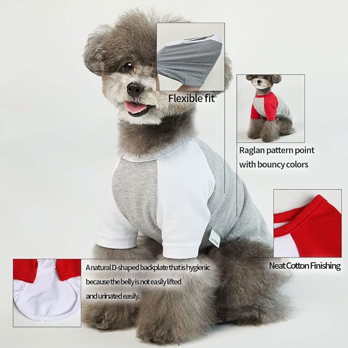 Dog Shirt for Small and Large Dogs Raglan Cotton T-Shirts Soft Breathable Dog Shirts pet Clothes Gray Series (4X-Large, Gray/Mint)