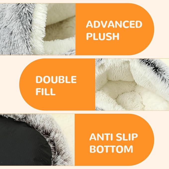 Lapcatz Nest Bed, 2026 Upgraded Cat Beds for Indoor Cats, Portable Fluffy Pet Bed, Durable Covered Cat Bed for Indoor Use, Soft Puppy Bed for Pet Owners (Grey, Large)