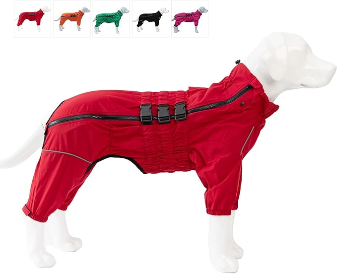 Dogs Waterproof Jacket, Lightweight Waterproof Jacket Reflective Safety Dog Raincoat Windproof Snow-Proof Dog Vest for Small Medium Large Dogs Red L