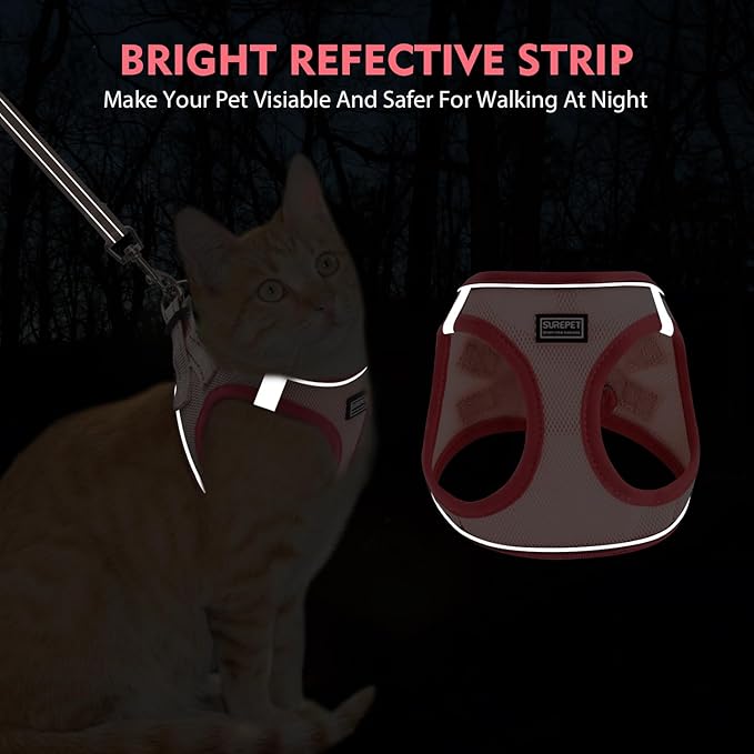 Cat Harness and Leash Set, Soft and Breathable Vest with Reflective Strip, Escape Proof Kitten Harness, Easy to Wear for Cats Walking and Traveling (Purple, M)
