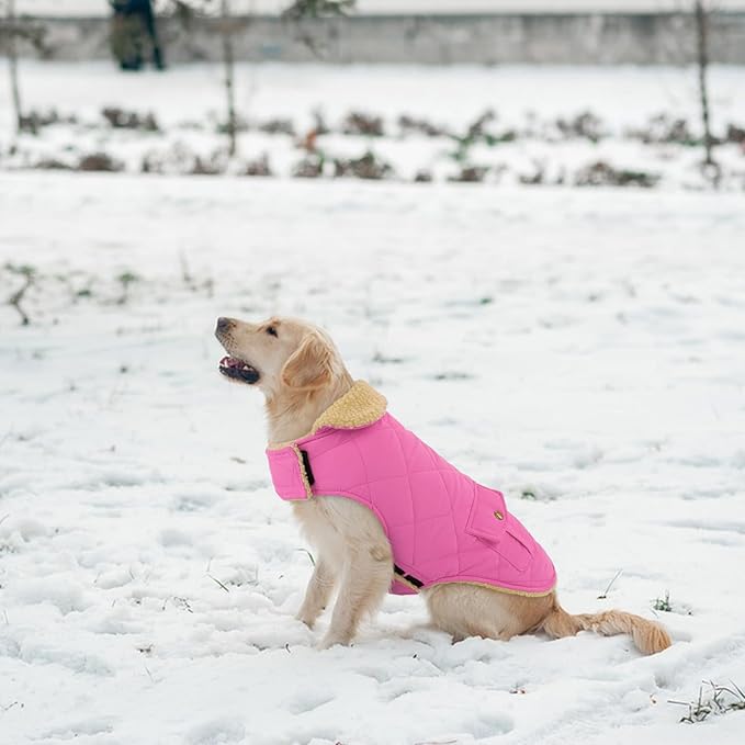 Winter Coat for Small and Medium Dogs, Puppy Plaid Jacket, Cotton Coat for Cold Weather, Windproof Warm Dog Garments, Pet Thickened Outfits Indoor Outdoor, Pink XS