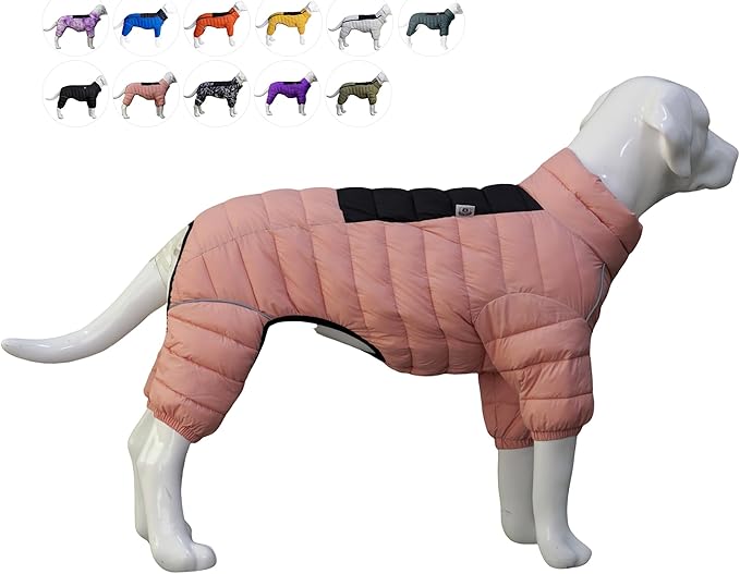 Lovelonglong Dog Coat - Warm Jacket, 4 Legs Covered Waterproof Windproof Reflective Dog Vest, Zippered Adjustable Outdoor Snow Jacket for Small to Large Dogs - Lotus Pink