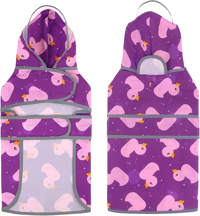 HDE Dog Raincoat with Clear Hood Rain Jacket Poncho for Small Medium Large Dogs Ducks Purple - XXL