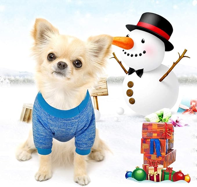 Idepet Pet Dog Classic Knitwear Sweater,Fleece Coat for Small,Medium,Large Dog,Warm Pet Dog Cat Clothes,Soft Puppy Customes (L, Blue)