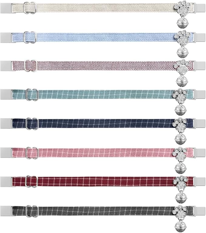 Personalized Breakaway Cat Collars - Magnetic Buckle, Bell - Safety Quick Release, Customized for Girls & Boys Cats- (Herringbone-Oatmeal)