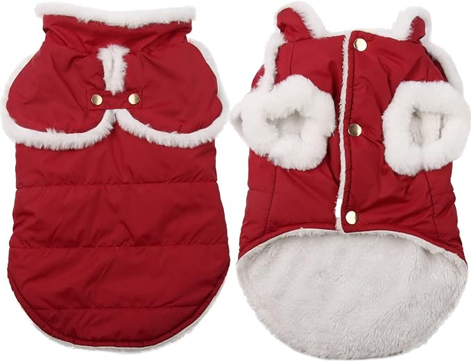 Shawl Design Fleece Lined Warm Dog Jacket for Winter Cold Weather,Soft Windproof Large Dog Coat,Red XXL