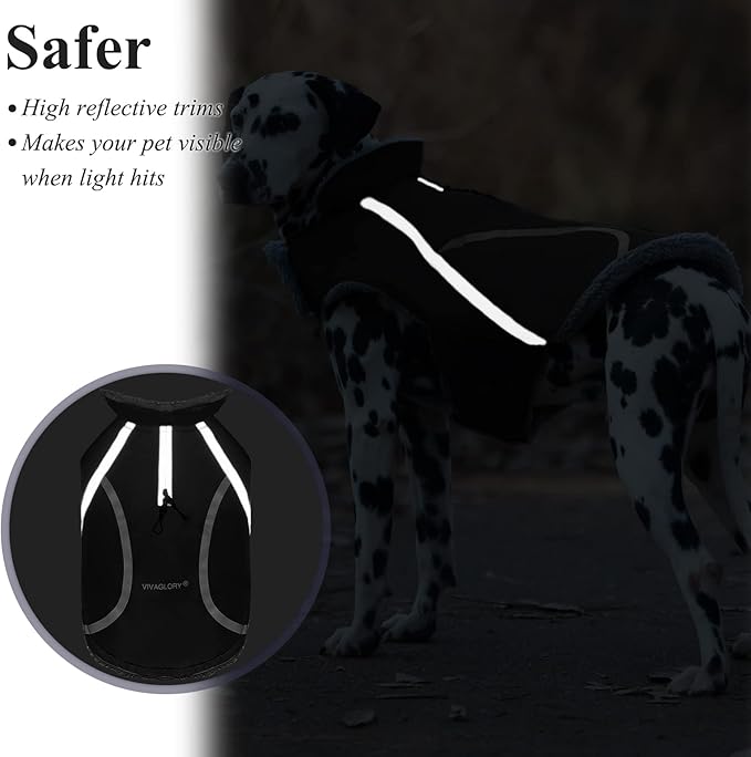 VIVAGLORY Frostfit Dog Coat, Dog Jacket for Winter & Cold Weather, Warm Fluffy Fleece Lined Water Resistant Reflective for Puppy, Coat with Velcro Fastening & Leash Hole, M, Black