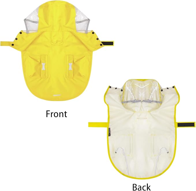 Dog Raincoat Waterproof, Adjustable Reflective Hooded Dog Rain Poncho with Leash Hole for Small Medium Large Dogs (Yellow, Medium)