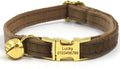 Personalized Cat Collar with Bells,Velvet Customized Small Cat Collar with Name Tag,Pet Collar with Name Phone Number Engraved ID Tags for Boy and Girl Kitten Cats (Brown)