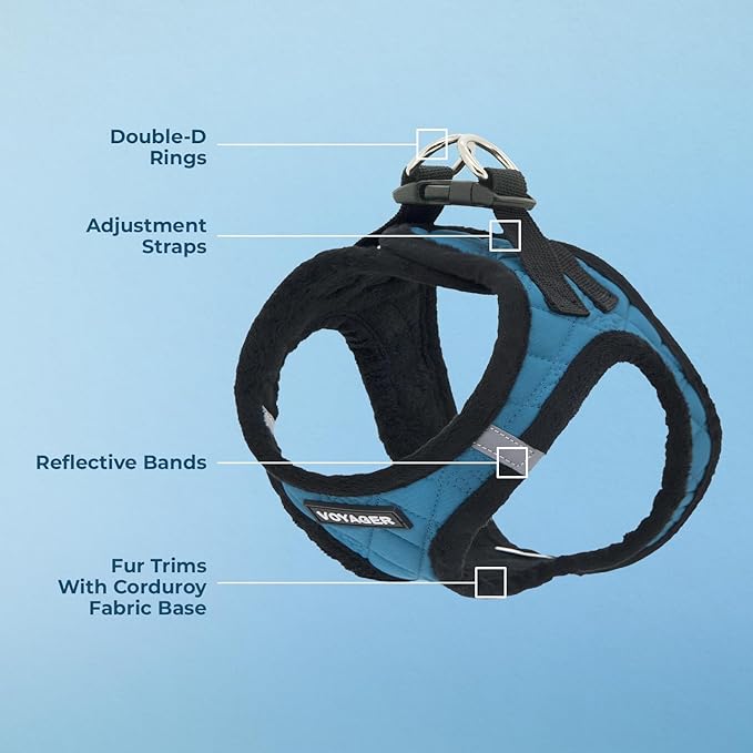 Best Pet Supplies - All Weather Mesh / Plush, Reflective, No Pull Harness for Small, Medium Dogs, Cats - Secure with Hook & Loop Fastener, Buckle, Double D-Rings - Turquoise Plush, XL