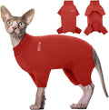 ROZKITCH Sphynx Cat Pajamas Christmas, Breathable Soft Cat Jumpers for Cats Only, Coat with Four Legs, Warm Sweater T-Shirt Pajamas Jumpsuit Vest Cornish Rex Devon Rex Peterbald Red XS