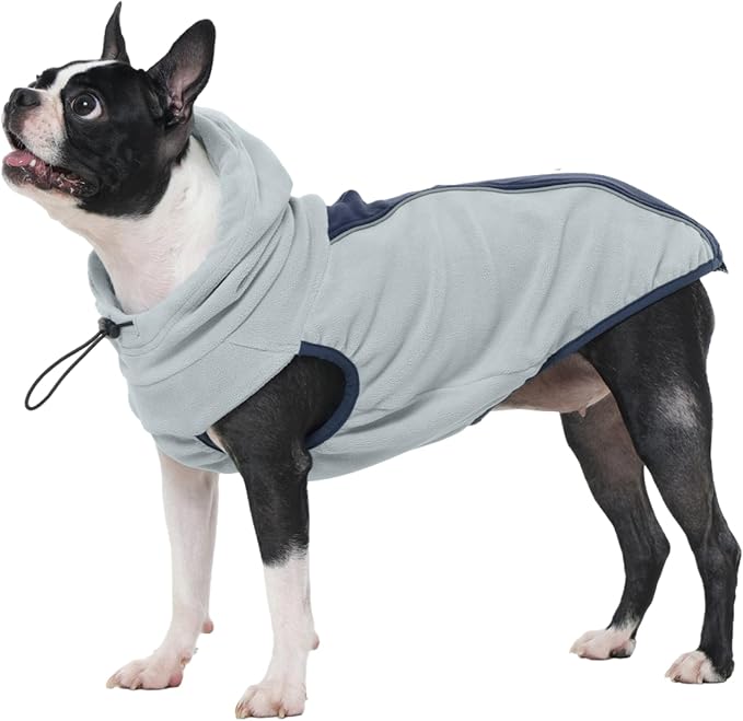 IECOii Dog Fleece Sweater for Medium Dogs, Dog Pullover Sweatshirt with Leash Hole & Reflective Stripes, Stretchable & Cozy Dogs Hoodie Windproof Hooded Sweaters for Fall Winter Walks, Blue, L