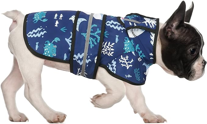 HDE Dog Raincoat Jacket Reflective Adjustable Hooded Pet Poncho Rain Coat with Leash Hole for Small to X-Large Dogs Sharks - S