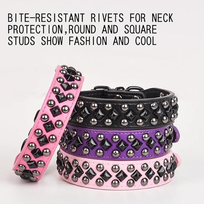 Serijoars Spiked Studded PU Leather Dog Collar for Small, Medium, Large Breeds, Pit Bull, Bully, Husky, Terrier, Adjustable (Pink, S (27-33CM))