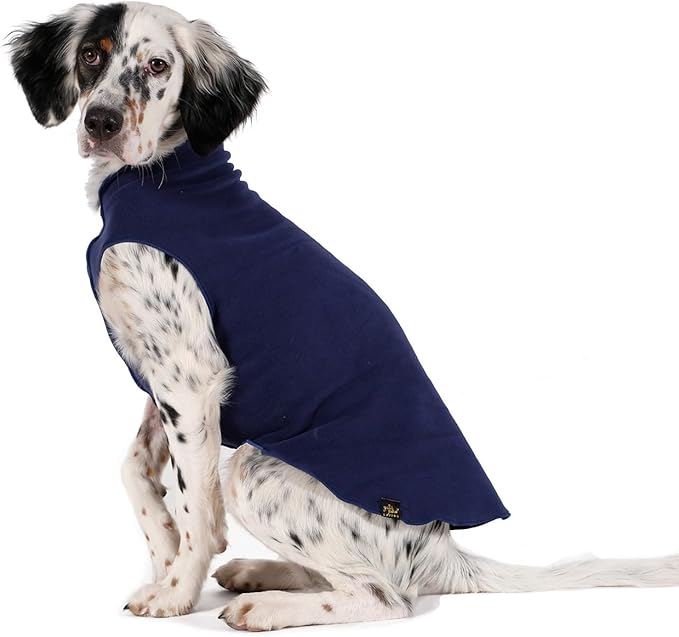 Goldpaw Stretchy Fleece Jacket for Small Dogs - Super Soft, Warm Dog Sweater - Pet Sweater Vest for Fall and Winter - Canine Clothes Made in The USA - Machine Washable - Navy - Size 26