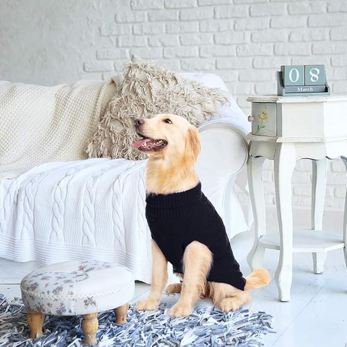 Mihachi Turtleneck Dog Sweater - Winter Coat Apparel Classic Cable Knit Clothes with Leash Hole for Cold Weather, Ideal Gift for Pet in New Year Medium