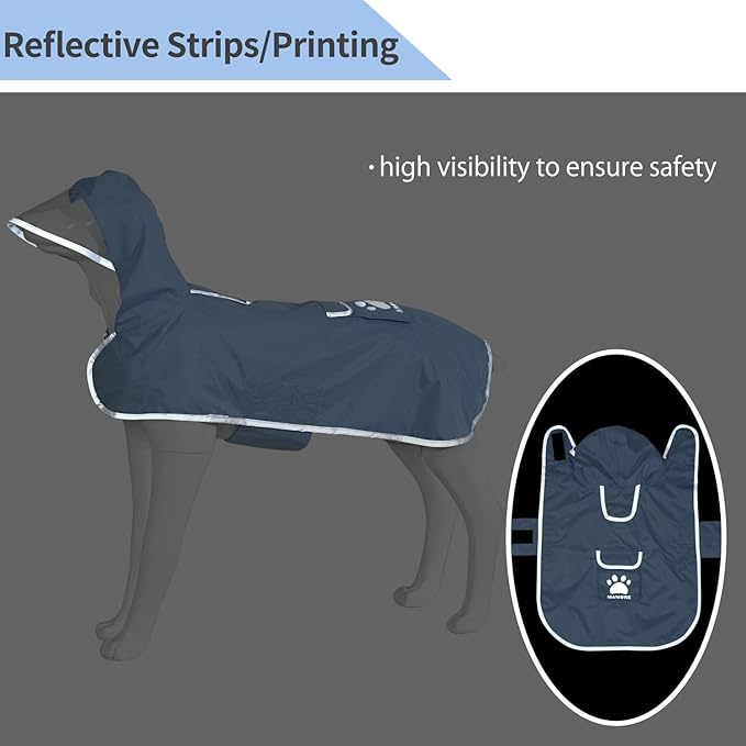 MAMORE Dog Raincoat Reversible,Waterproof Dog Rain Coat Hooded Slicker Poncho with Reflective Strip, Plaid Double Layer Rain Jacket for Small Medium Large Dogs (Light Blue, Small)